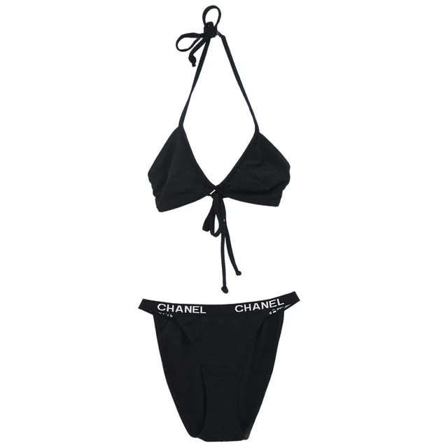 Chanel Bikini Swimsuit Black #34 in Black Nylon from AMORE Vintage Tokyo
