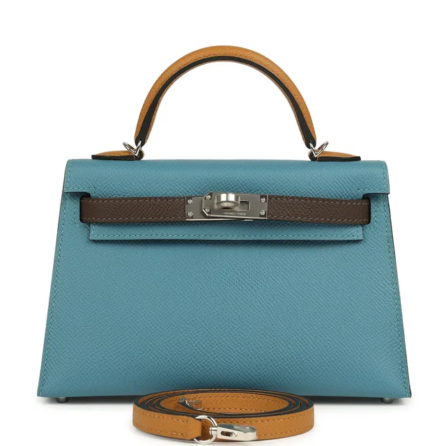 Hermès Kelly Sellier 20 Tri-color Blue Jean, Sesame, Ecorce Epsom Palladium Hardware in Blue Epsom leather from Madison Avenue Couture