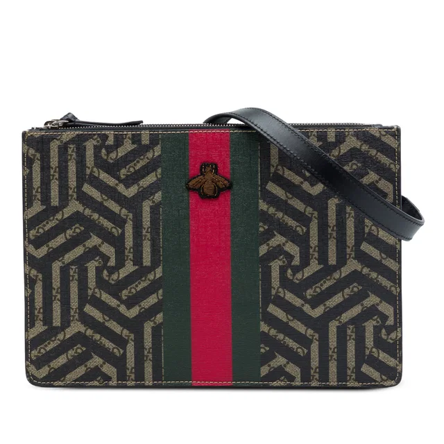 Beige Gucci GG Supreme Caleido Web Bee Crossbody in Beige Coated canvas from Designer Revival