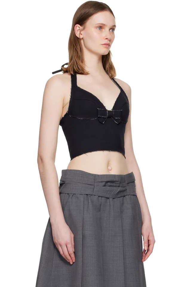 SHUSHU/TONG Navy Halter Bow Tie Cami Top, photo 2 of 4 from SSENSE