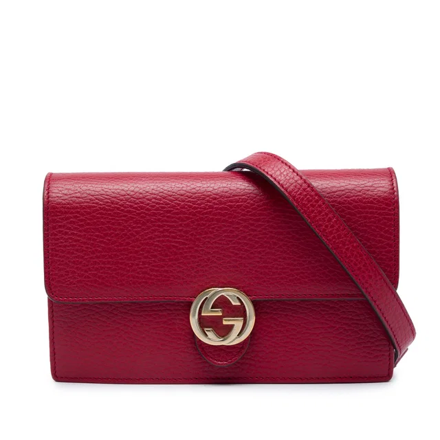 Red Gucci Dollar Calfskin Interlocking G Wallet on Chain Crossbody Bag in Red Calfskin from Designer Revival