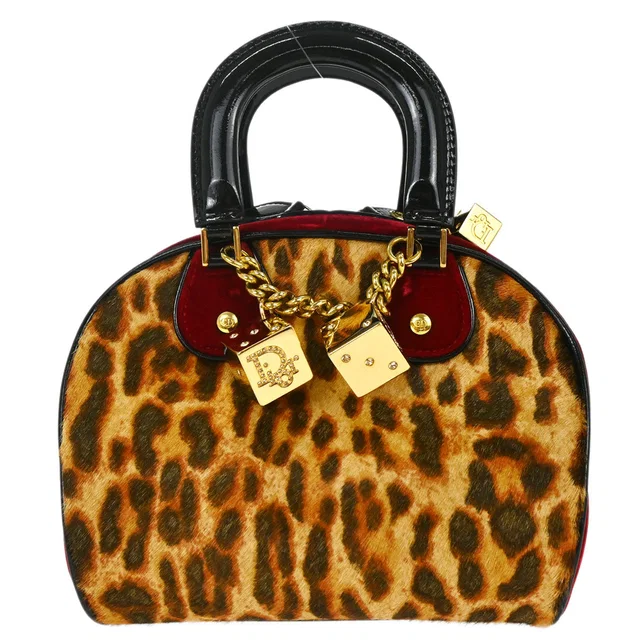 Dior Brown Pony Hair Gambler Dice Handbag in Brown Patent leather from AMORE Vintage Tokyo