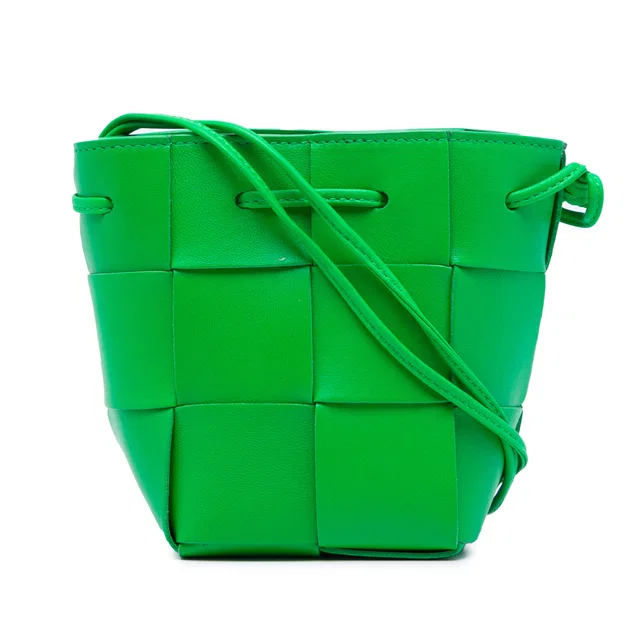 Green Bottega Veneta Mini Nappa Maxi Intrecciato Cassette Bucket Bag in Green Nappa leather from Designer Revival