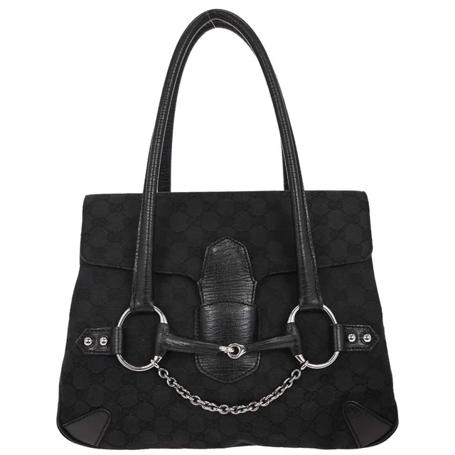 Gucci Black GG Horsebit Handbag in Black Canvas from AMORE Vintage Tokyo