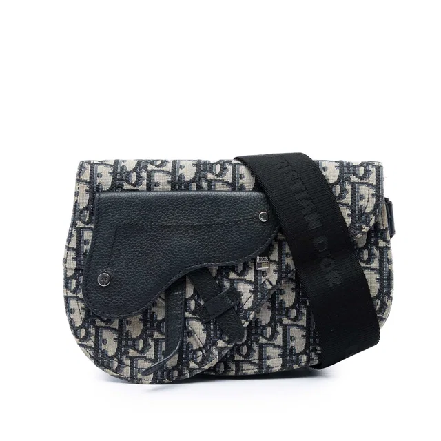 Blue Dior Oblique Canvas Saddle Messenger Bag in Blue Canvas from Designer Revival