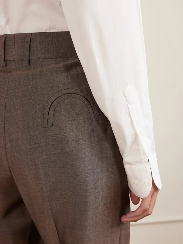BLAZÉ MILANO Aile Fox pleated wool and mohair-blend straight-leg pants in brown 88% Virgin Wool 12% Mohair, photo 5 of 5 from NET-A-PORTER (Canada)