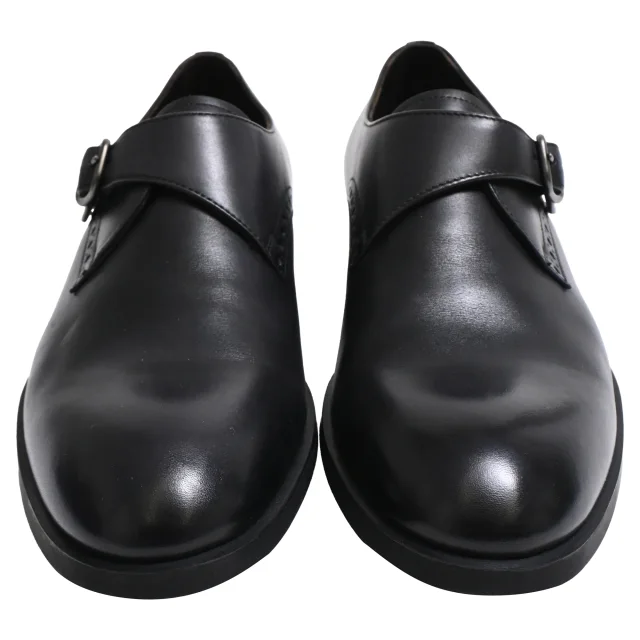 Ermenegildo Zegna Monk Strap Shoes in Black Leather in black, photo 2 of 6 from ShopSimon