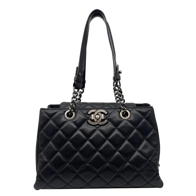 Chanel City Rock Quilted Leather Shopping Tote Bag Black in Black Leather from Dallas Designer Handbags