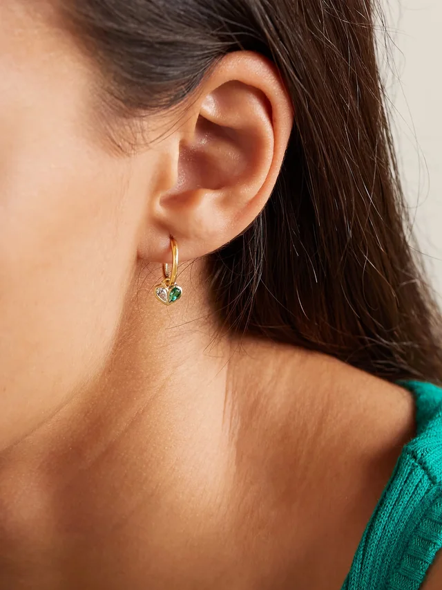 GEMELLA Sweetheart Huggies 18-karat gold, emerald and diamond hoop earrings in Metallic, photo 2 of 2 from NET-A-PORTER (Canada)