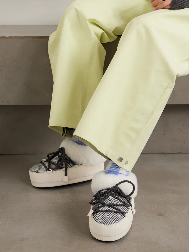 MOON BOOT + Guest in Residence EVX Chalet woven and suede slip-ons in White, photo 2 of 2 from NET-A-PORTER (Canada)