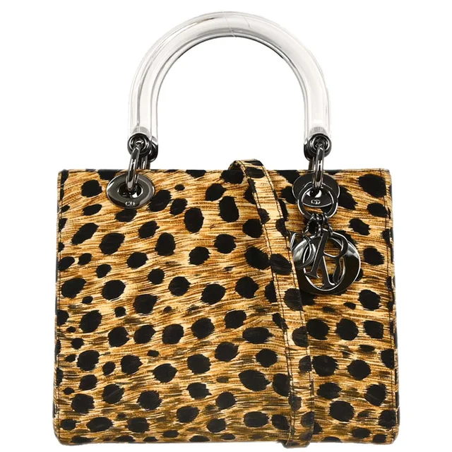 Yellow Canvas Cheetah Lady Dior 2way Shoulder Handbag in Yellow Canvas from AMORE Vintage Tokyo