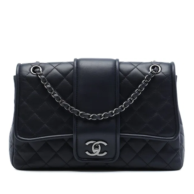 Blue Chanel Large Quilted Lambskin Elementary Chic Flap Shoulder Bag in Blue Lambskin from Designer Revival