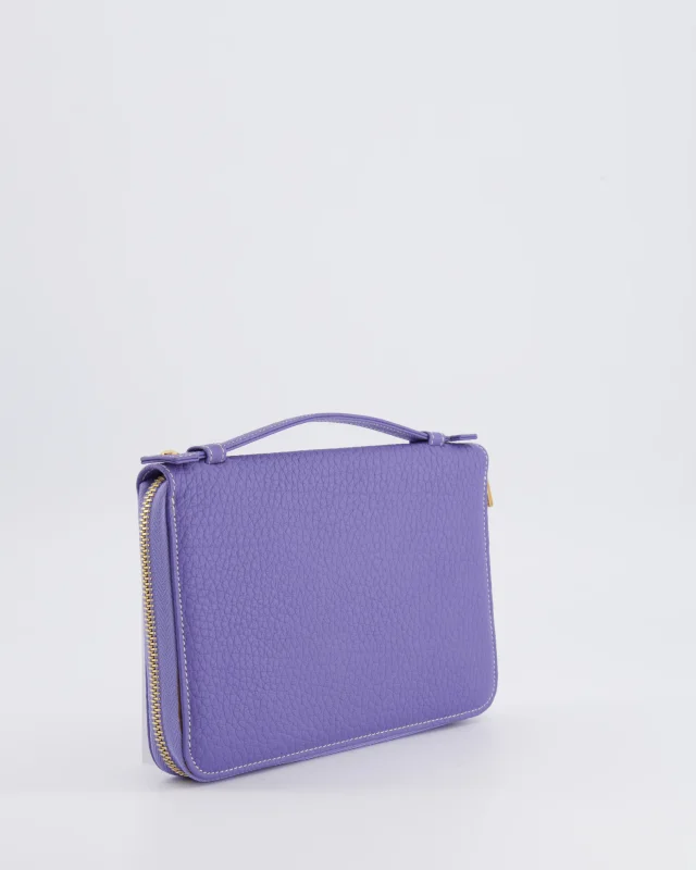 Loro Piana Purple Leather Top Handle Wallet with Gold LP Logo Zipper Detail in Purple Leather from Sellier, photo 2 of 18