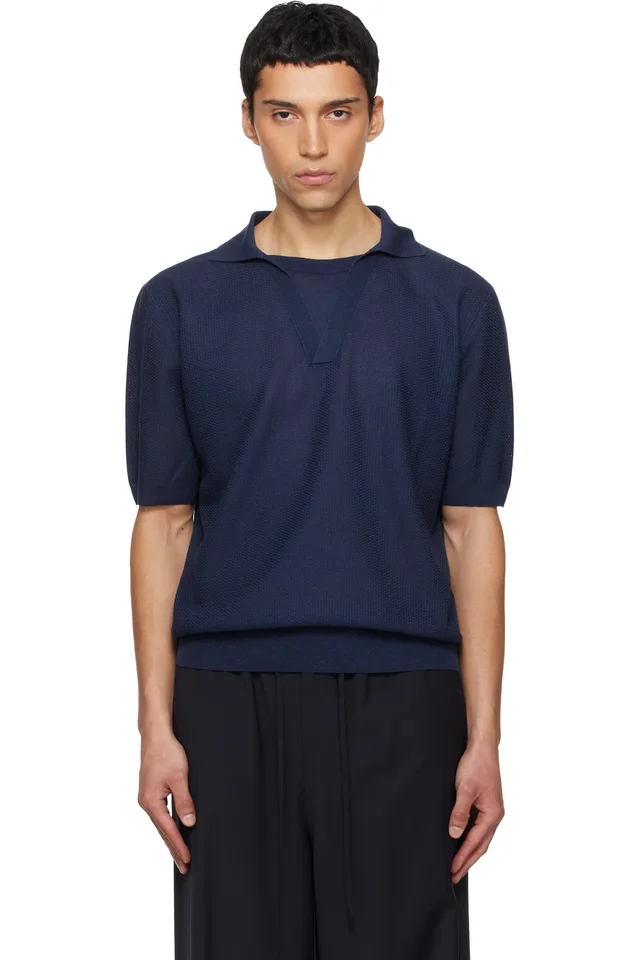 LE17SEPTEMBRE Navy Layered Neck Knit Polo, image 1 of 1 from SSENSE