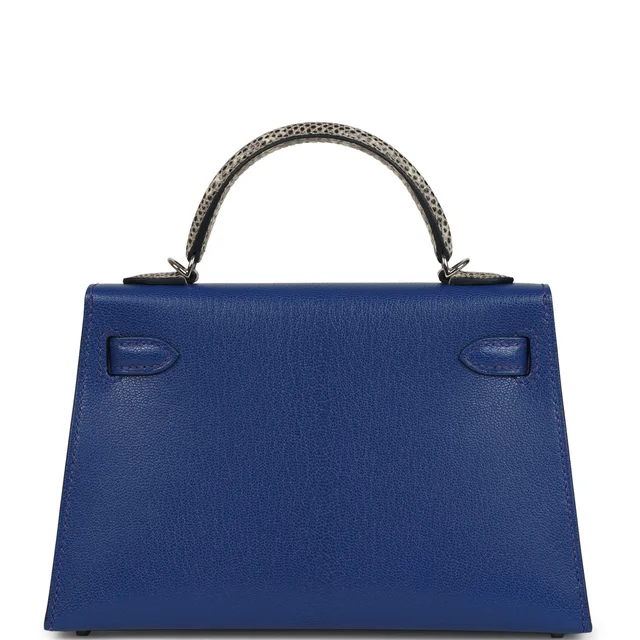 Hermès Kelly Sellier 20 Bleu Royal Chevre Chamkila and Ombre Varanus Salvator Lizard Touch Palladium… in Blue Goatskin from Madison Avenue Couture, photo 2 of 2
