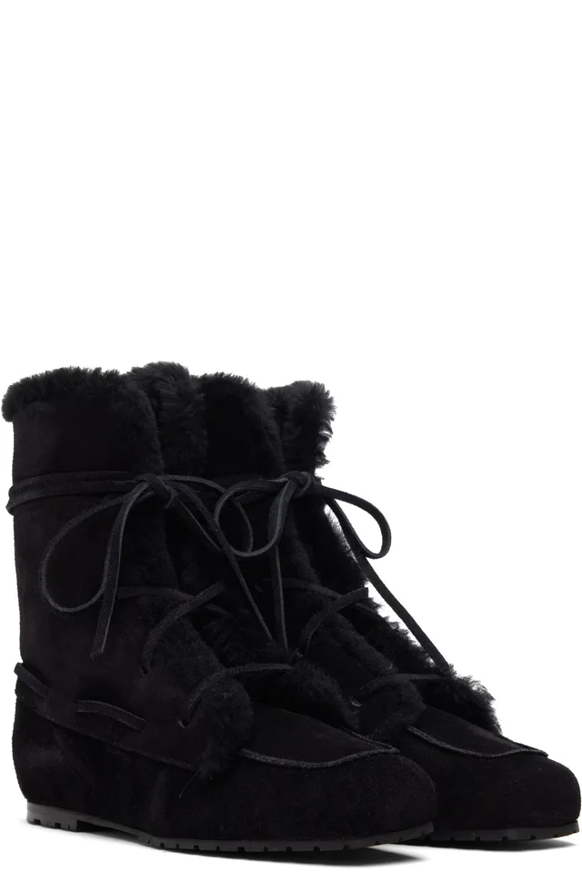 Aeyde Black Paul Shearling Ankle Boots, photo 4 of 5 from SSENSE