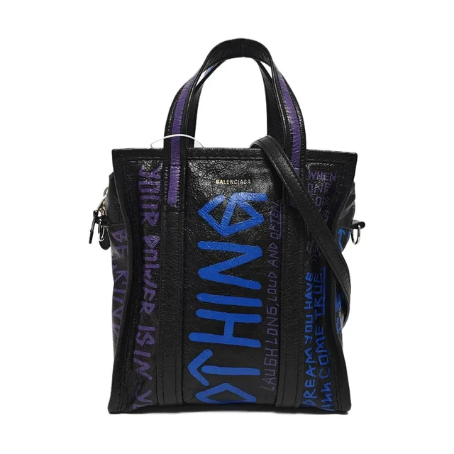 Balenciaga Bazar Printed Leather Tote Bag One Size in black Leather from Grailed