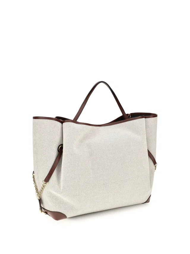 Chloé Large Carry Shoulder Bag — Brown Cotton in Brown Canvas from HEWI