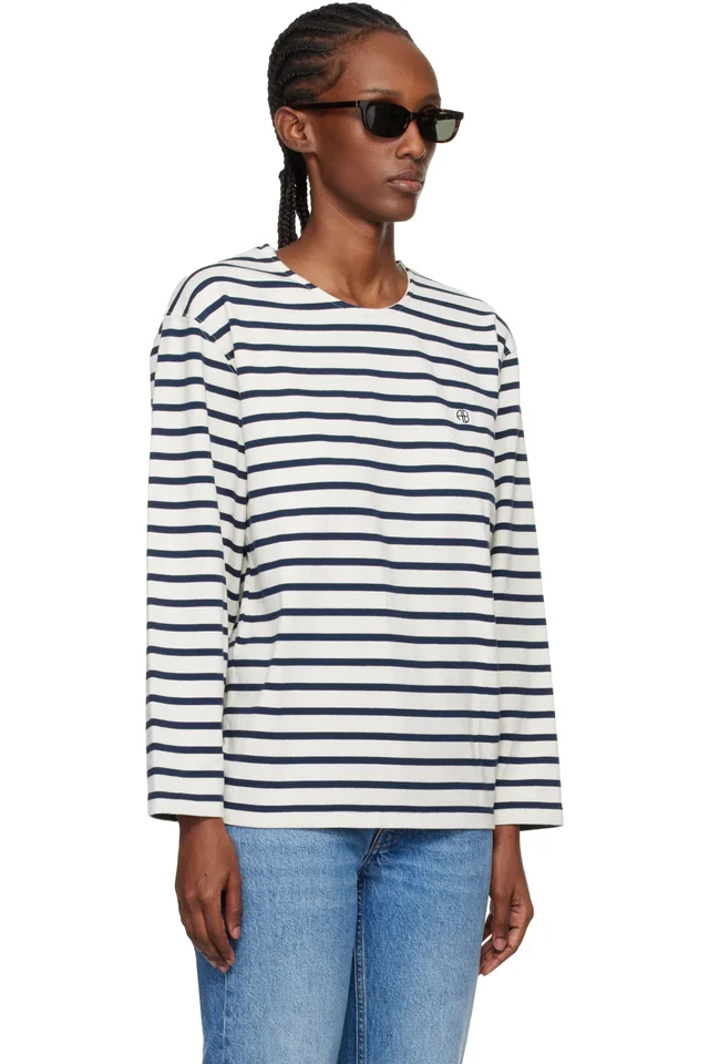 ANINE BING Off-White & Navy Newton T-shirt, photo 2 of 4 from SSENSE