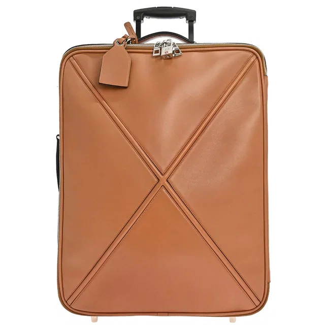 Loewe Brown Leather Cross Trolley Carry-On Rolling Luggage in Brown Leather from AMORE Vintage Tokyo