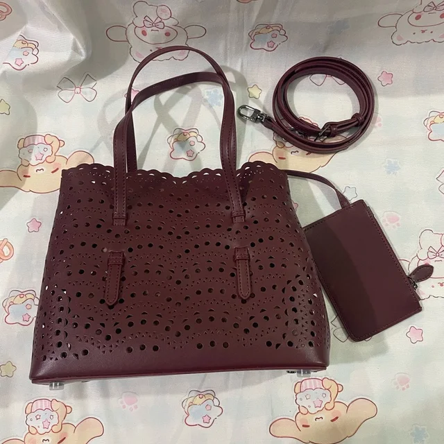 Alaïa Alaa Laser-Cut Tote Bag In Wine in red from Poshmark, photo 2 of 15