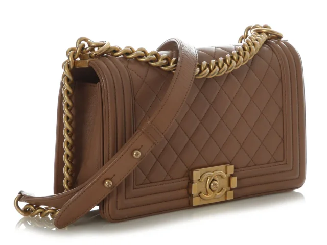 Chanel Old Medium Brown Quilted Lambskin Boy Bag in Brown Lambskin from Ann's Fabulous Finds, photo 5 of 9