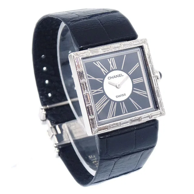 Chanel Matelasse Watch 18KWG Diamond Alligator in Crocodile from AMORE Vintage Tokyo