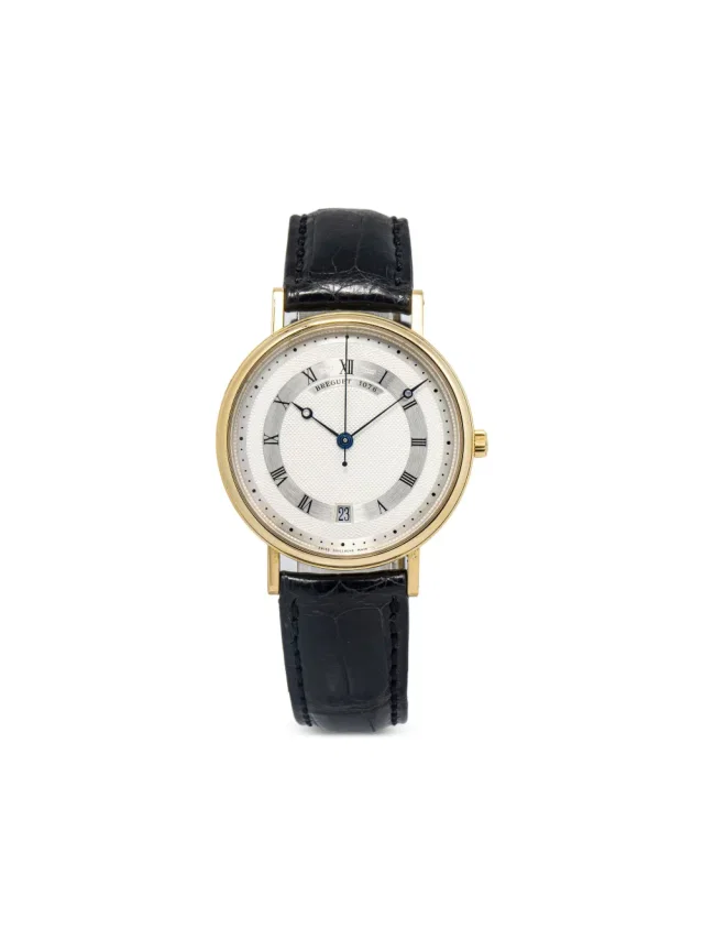 Breguet pre-owned Classique 36mm - men - Leather/Yellow Gold - One Size - White in white Leather from Farfetch