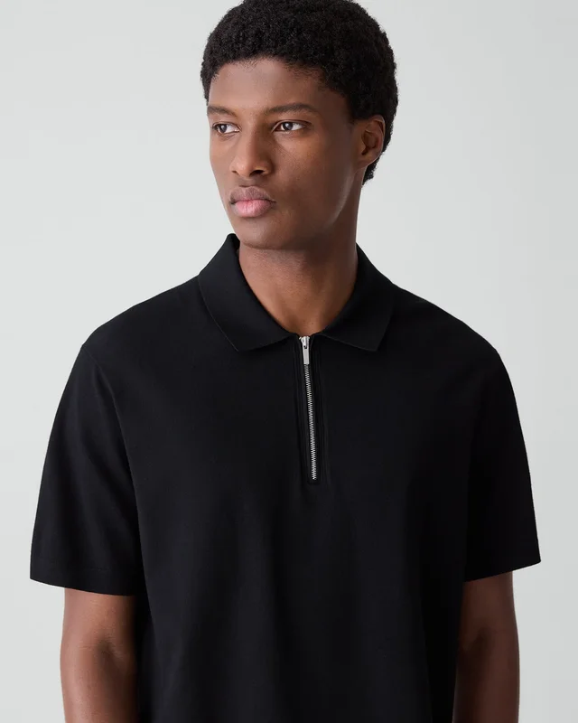 Theory Quarter-Zip Polo Shirt in Light Bilen in BLACK 62% Viscose, 38% Polyester; Exclusive Of Elastic, photo 4 of 14 from Theory