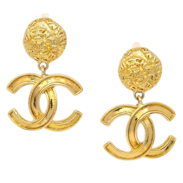 Chanel Gold Dangle Earrings Clip-On 95A in Gold from AMORE Vintage Tokyo
