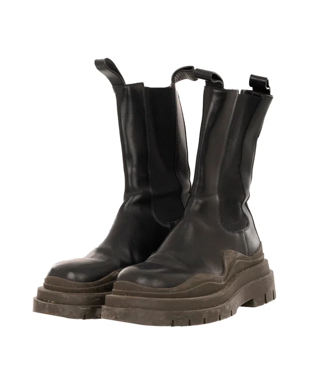 Bottega Veneta Black Leather Track Boots Size 38 in Black Leather from Luxury Promise