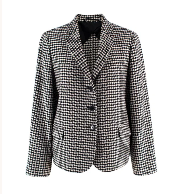 Max Mara Black And White Houndstooth Single Breasted Wool Blazer in Black Wool from HEWI