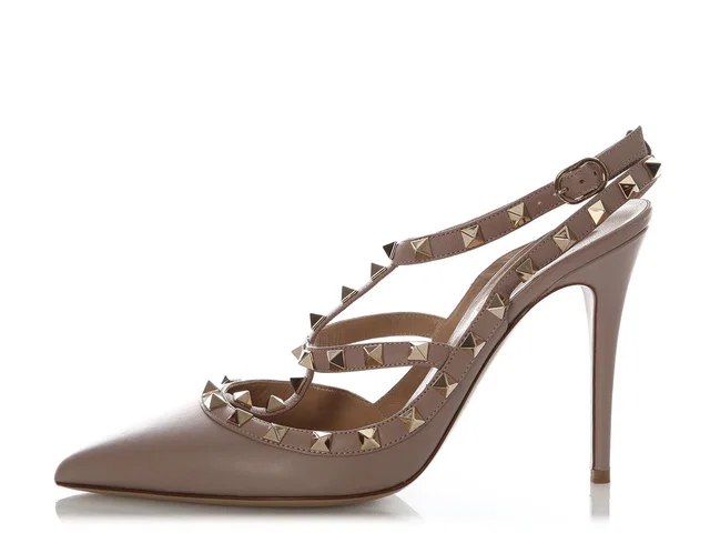 Valentino Garavani Poudre Rockstud Ankle Strap Pumps in Leather from Ann's Fabulous Finds