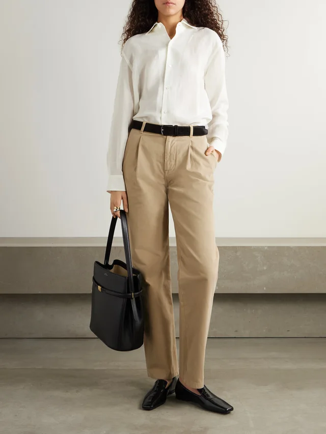 RALPH LAUREN COLLECTION Fallon pleated brushed cotton-twill straight-leg pants in Beige, photo 2 of 2 from NET-A-PORTER (Canada)