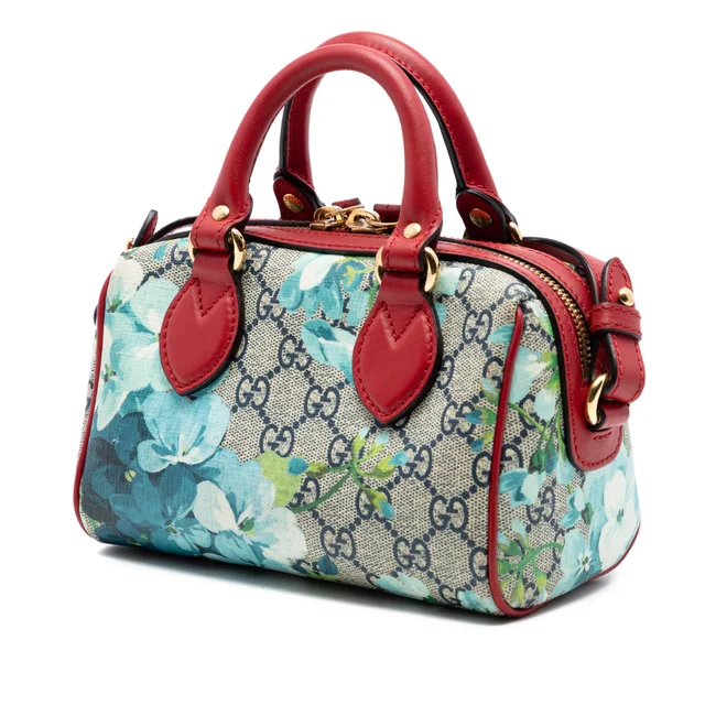Red Gucci Mini GG Supreme Blooms Boston Bag Satchel in Red Coated canvas from Designer Revival, photo 2 of 2