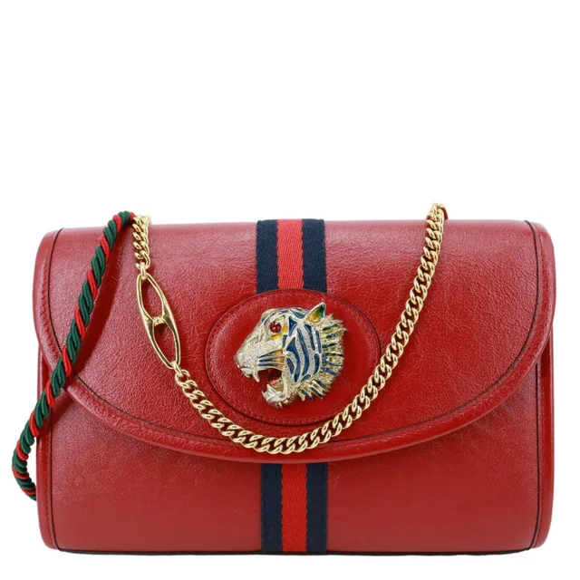 Gucci Rajah Small Web Leather Shoulder Bag Red 570145 in Red Leather from Dallas Designer Handbags