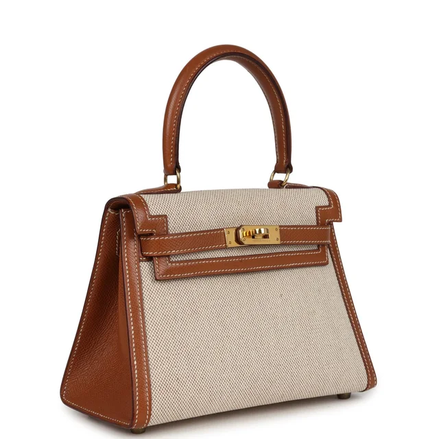 Hermès Vintage Kelly Sellier 20 Gold Courchevel and Ecru-Beige Toile H Canvas Gold Hardware in Beige Canvas from Madison Avenue Couture, photo 2 of 2