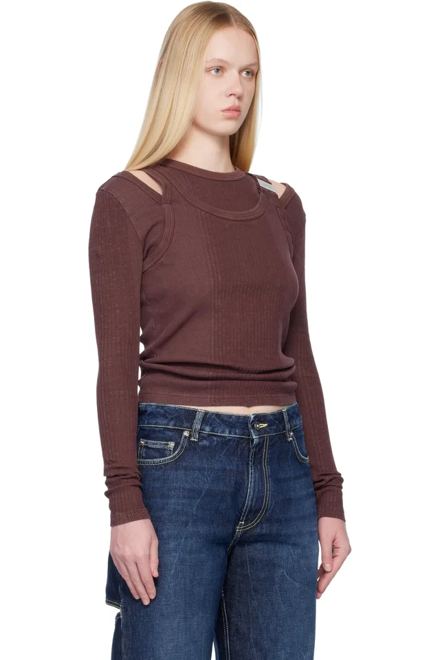 Jean Paul Gaultier Burgundy Rib Cutout Fastener Top, photo 2 of 4 from SSENSE