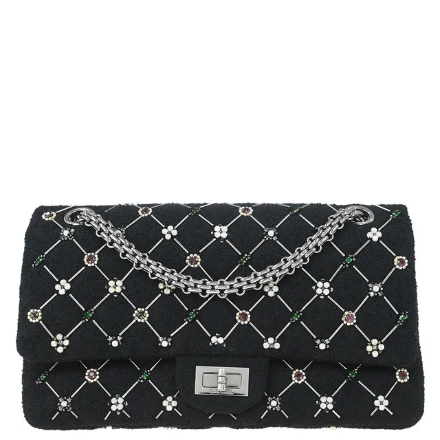 Chanel 2008-2009 Black Tweed 2.55 Medium Classic Double Flap Shoulder Bag in Black Tweed from AMORE Vintage Tokyo