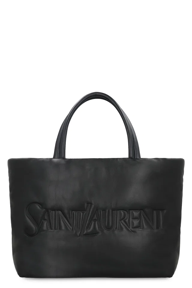 Saint Laurent Quilted Lamb Leather Tote Bag — Black Metal in Black Lambskin from HEWI