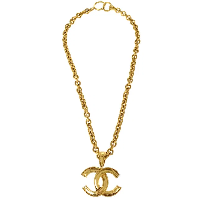 Chanel Gold CC Pendant Necklace 94A in Gold from AMORE Vintage Tokyo