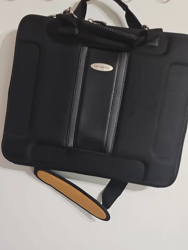 Samsonite Black Laptop Briefcase With Tan Shoulder Pad in brown|neutral|black from Poshmark