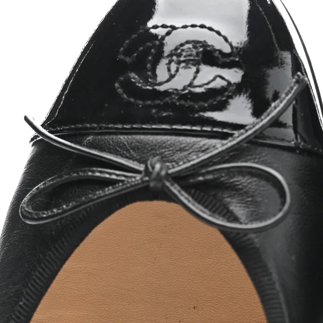 Chanel Patent Cap Toe Ballerina Flats 39.5 Black in Black Lambskin from FASHIONPHILE, photo 10 of 18