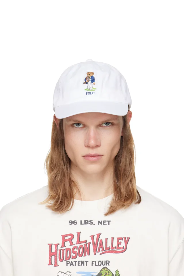 White Polo Bear Twill Ball Cap, image 1 of 1 from SSENSE