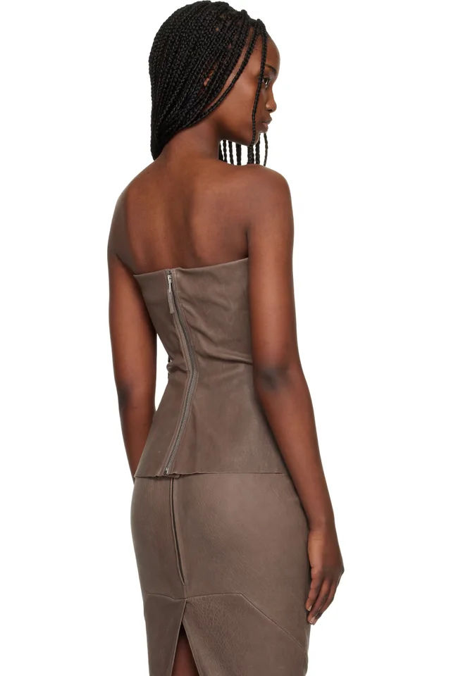 Rick Owens Gray Temple Bustier Leather Top, photo 3 of 4 from SSENSE