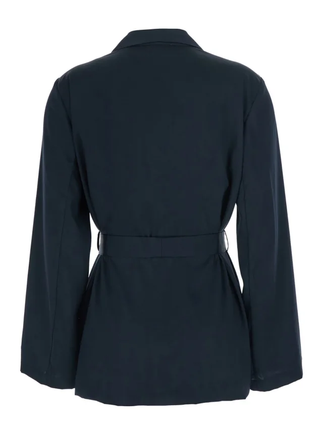 P.A.R.O.S.H. blue Double-breasted Jacket with Notched Revers and Front Belt in Tech Fabric Woman in Blue, photo 3 of 6 from Gaudenzi Boutique