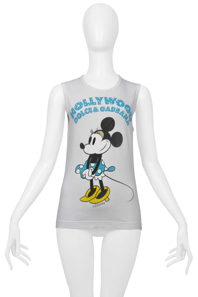 Dolce & Gabbana White "Hollywood" Tank Top With Minnie Mouse in White from Resurrection Vintage