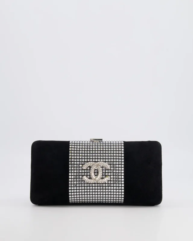 Chanel 2015 Paris-Dubai Black Suede Strass Crystal Clutch Bag with Crystal Embellished CC Logo in Black Suede from Sellier, photo 3 of 21