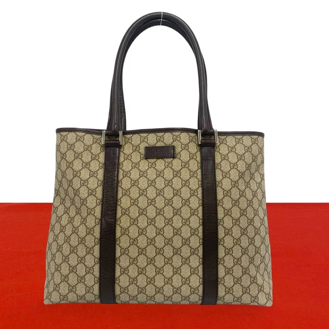 Gucci GG Supreme Logo Leather Tote Shoulder Bag Brown in Brown Leather from The Reluxe