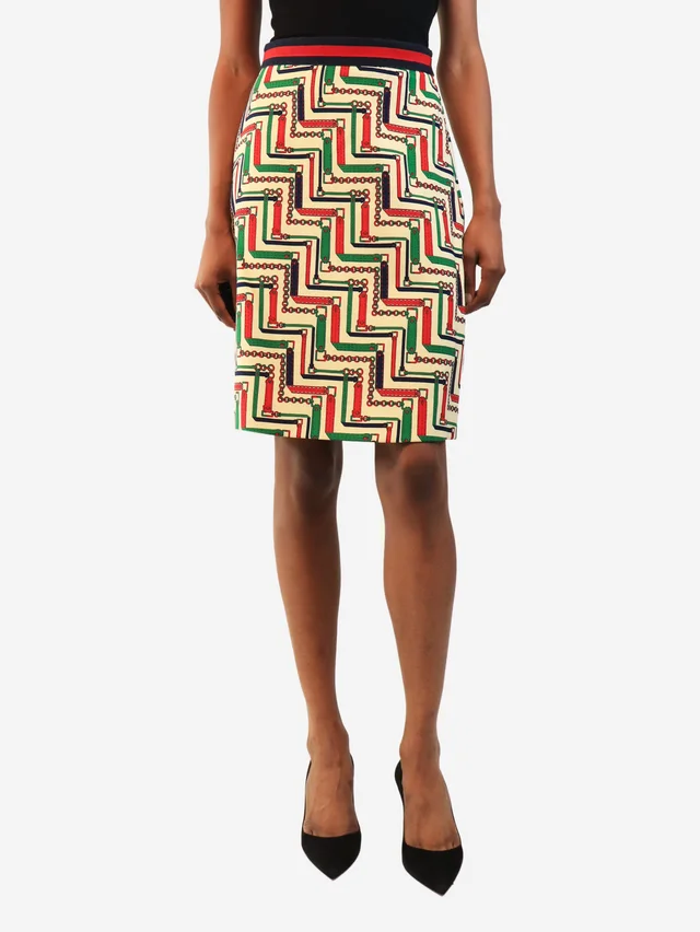 Gucci Cream chain printed midi skirt - size UK 8 in White Silk from Sign of the Times